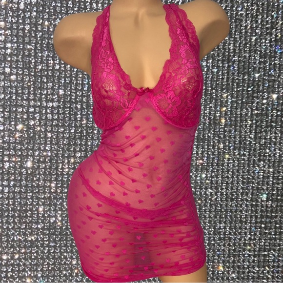Dreamgirl Other - Dreamgirl dress night gown nighty hearts mesh bra open back adjustable sexy pink